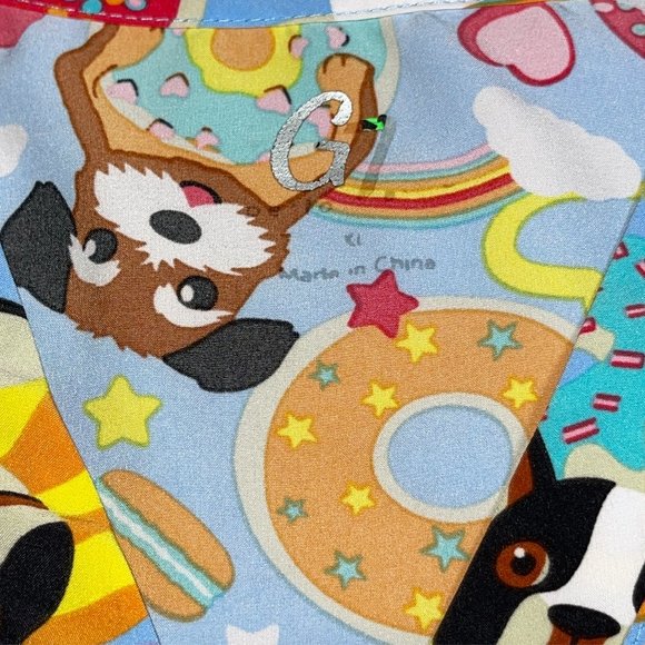 Dog Cats Donuts Rainbow Scrub Top Shirt Womens XL - Picture 5 of 9